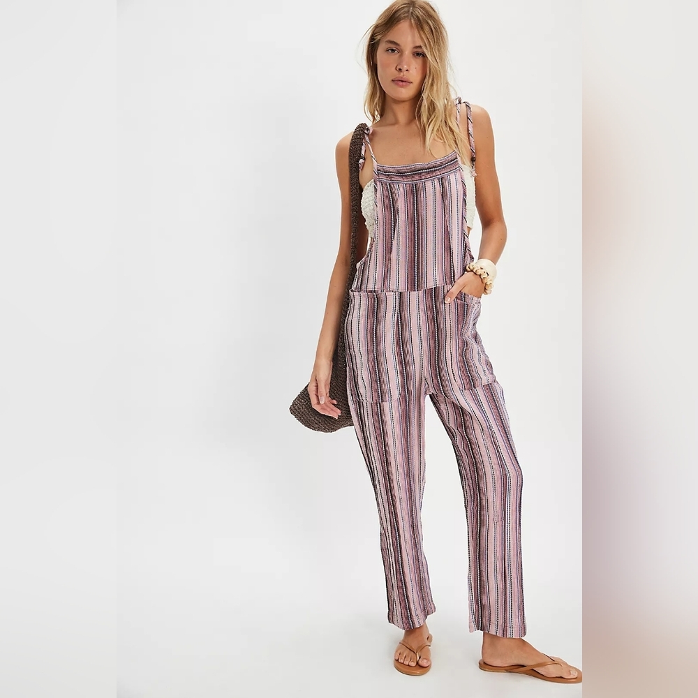 FREE PEOPLE STRIPED FREYA OVERALLS NEW